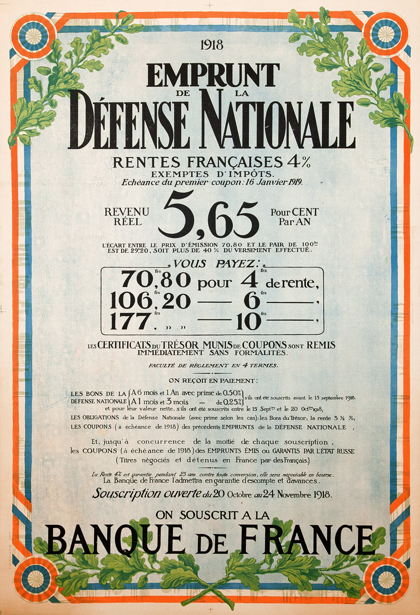 Emprunt de la défense Nationale 1918 rentes Françaises 4%